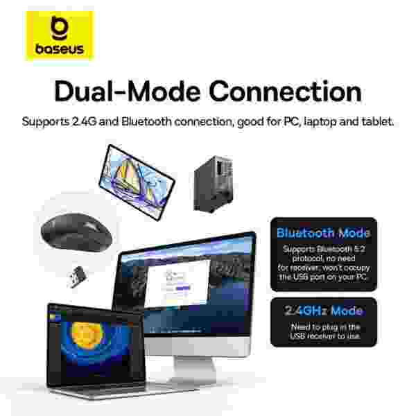 Baseus F02 Ergonomic Wireless Mouse (without Battery)  Wireless Mouse Gen 2 | Bluetooth 2.4G 4000 DPI Gaming Mouse - Image 4