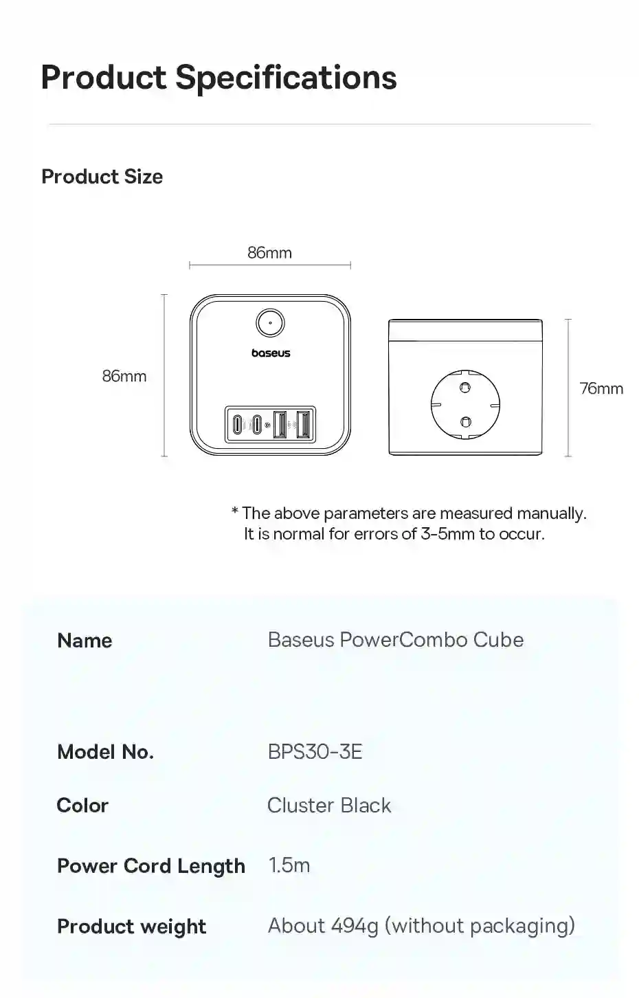 Baseus 30W Fast Charger Power Strip 3AC Outlet Desktop Charging Station With Surge Lightning Protection For iPhone 15 14 Tablets