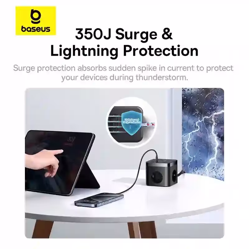 Baseus PowerCombo Cube 30W GaN Power Strip 7-in-1 with Surge Protection Baseus PowerCombo Cube 30W GaN Power Strip 7-in-1 with Surge Protection - Image 5
