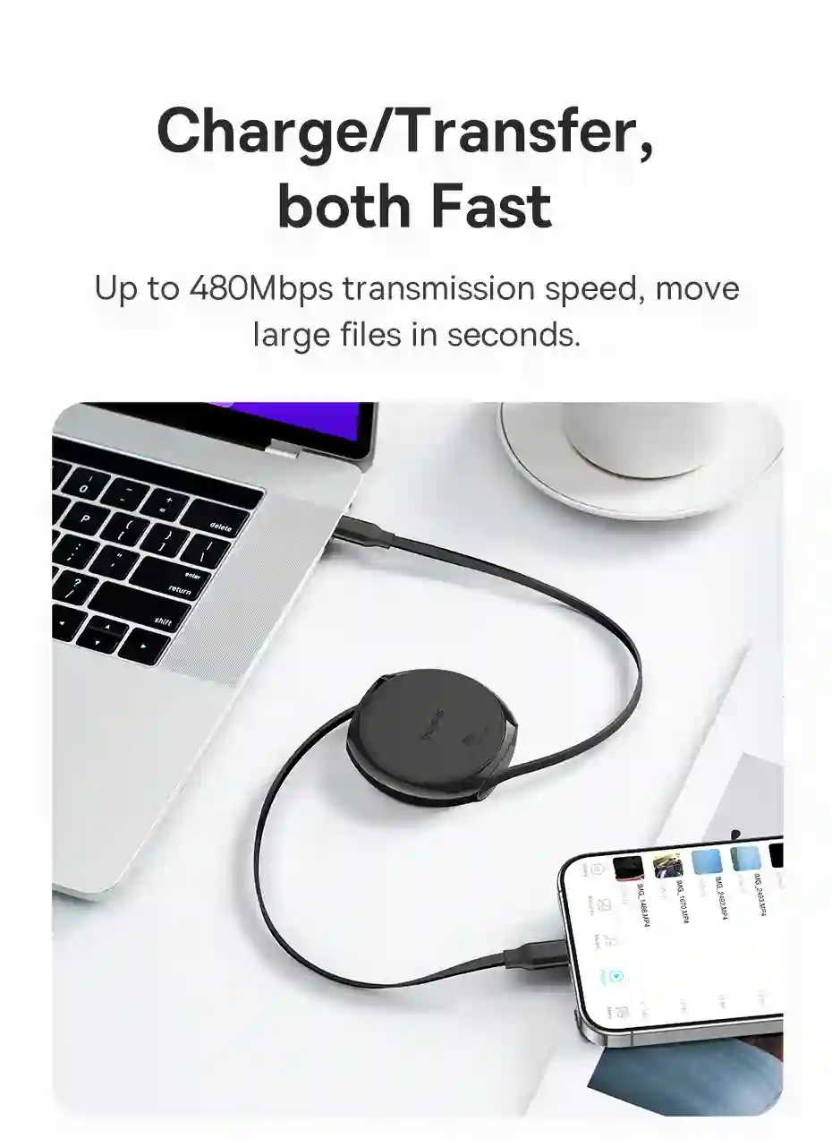 Baseus Retractable USB C Cable 100W Cable for iPhone 15 Plus Pro Max Fast Charger Cable For MacBook iPad Charger Data Wire