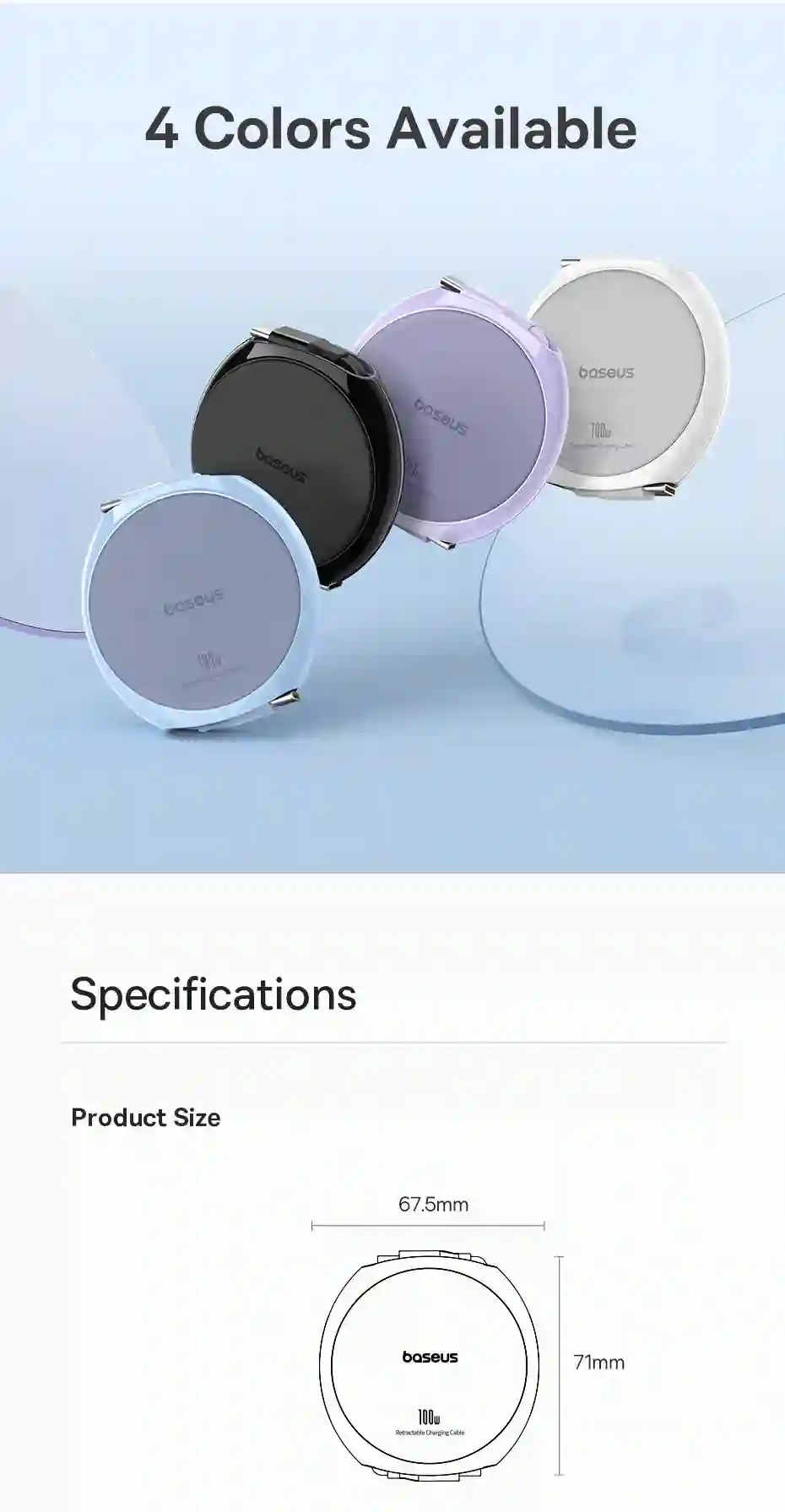 Baseus Retractable USB C Cable 100W Cable for iPhone 15 Plus Pro Max Fast Charger Cable For MacBook iPad Charger Data Wire