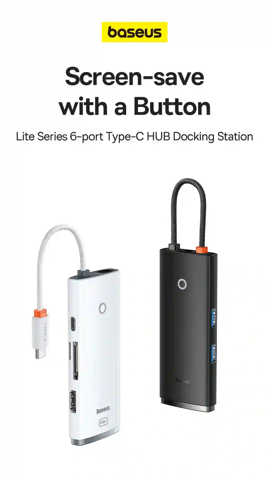 Baseus Type C HUB USB HUB 3.0 6-Port Splitter HDMI-Compatible 4K@30Hz Adapter Expansion Dock Station For PC Computer Accessories
