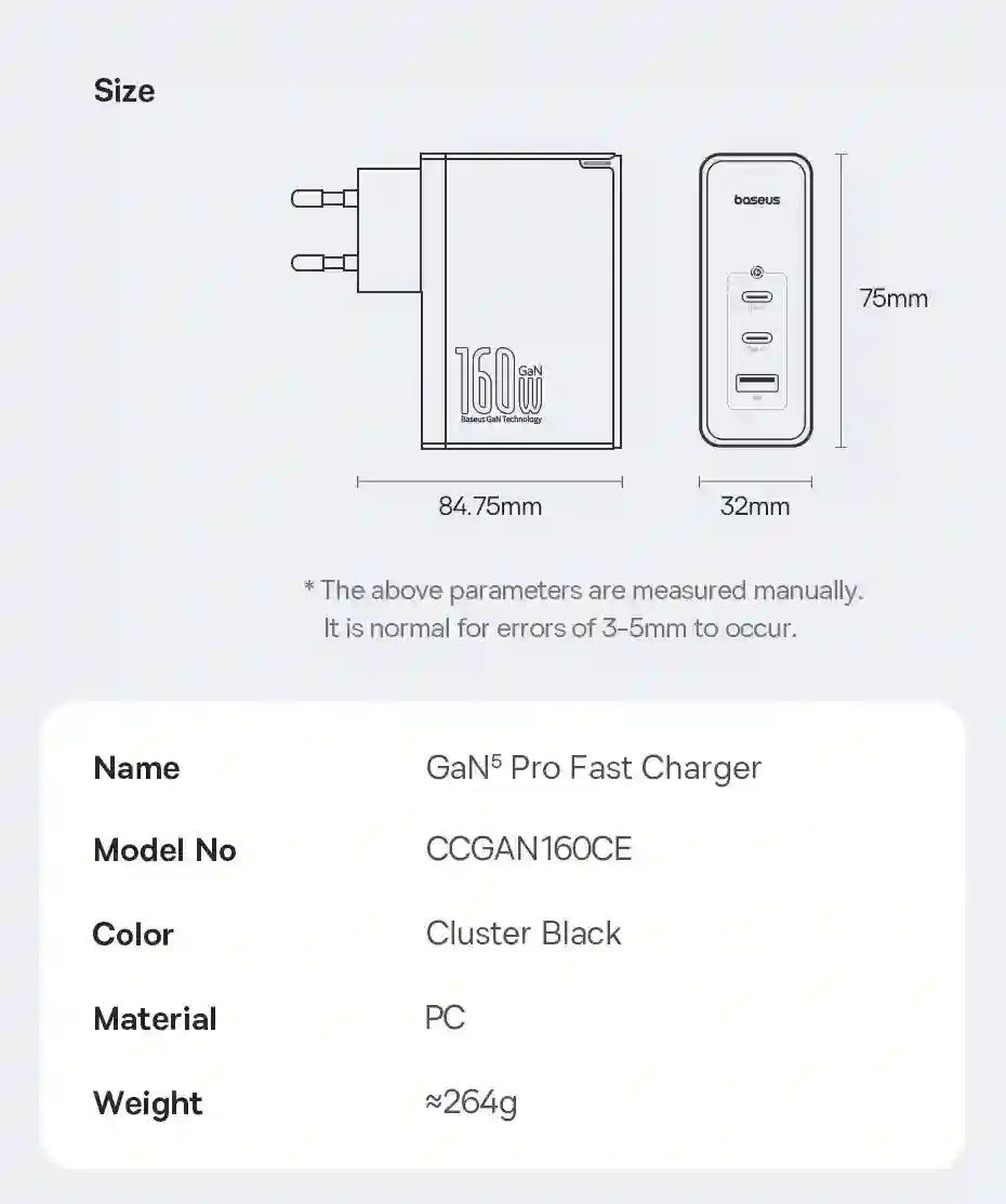 Baseus 160W GaN Charger For iPhone 15 14 13 Fast Charger For Laptop USB C Charger Support PD3.1 QC Phone Charger For Xiaomi