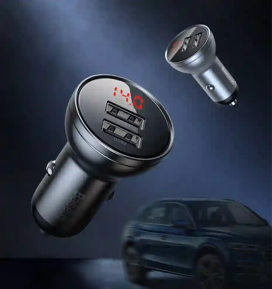 Baseus 24W USB Car Charger for Phone 4.8A Fast Mobile Phone Charger Adapter for Huawei Xiaomi with LED Display Car Phone Charger