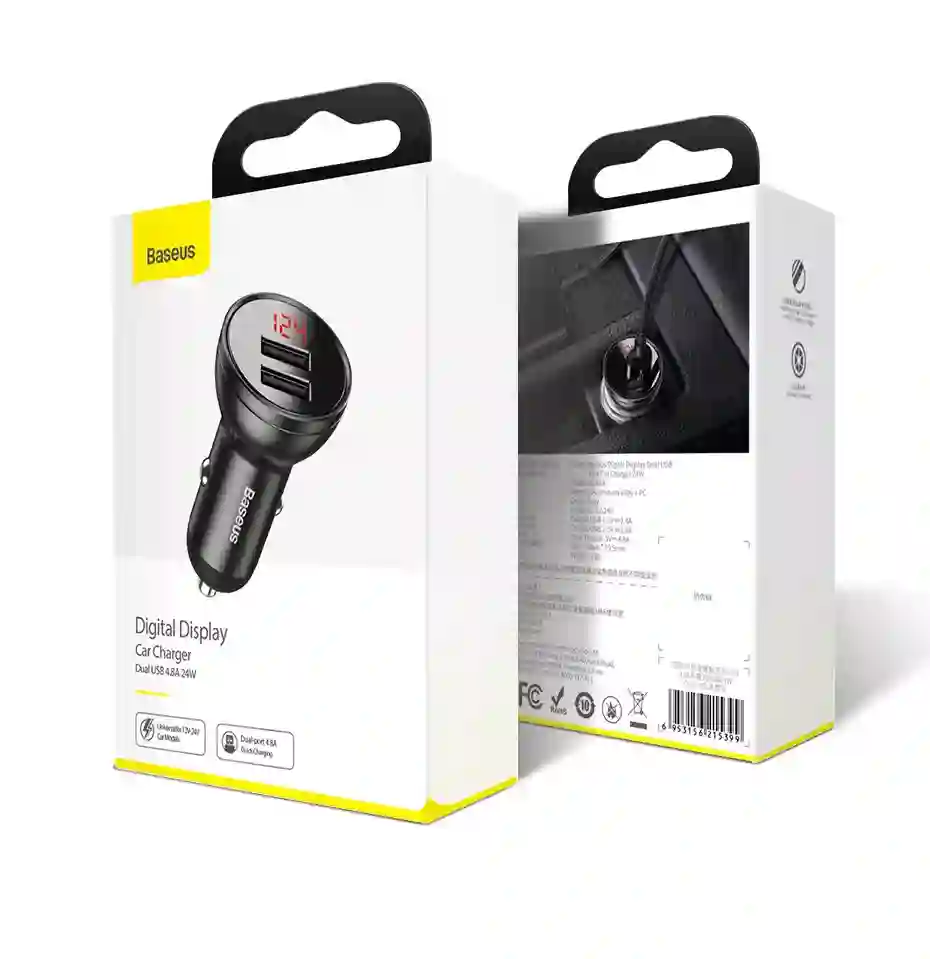Baseus 24W USB Car Charger for Phone 4.8A Fast Mobile Phone Charger Adapter for Huawei Xiaomi with LED Display Car Phone Charger