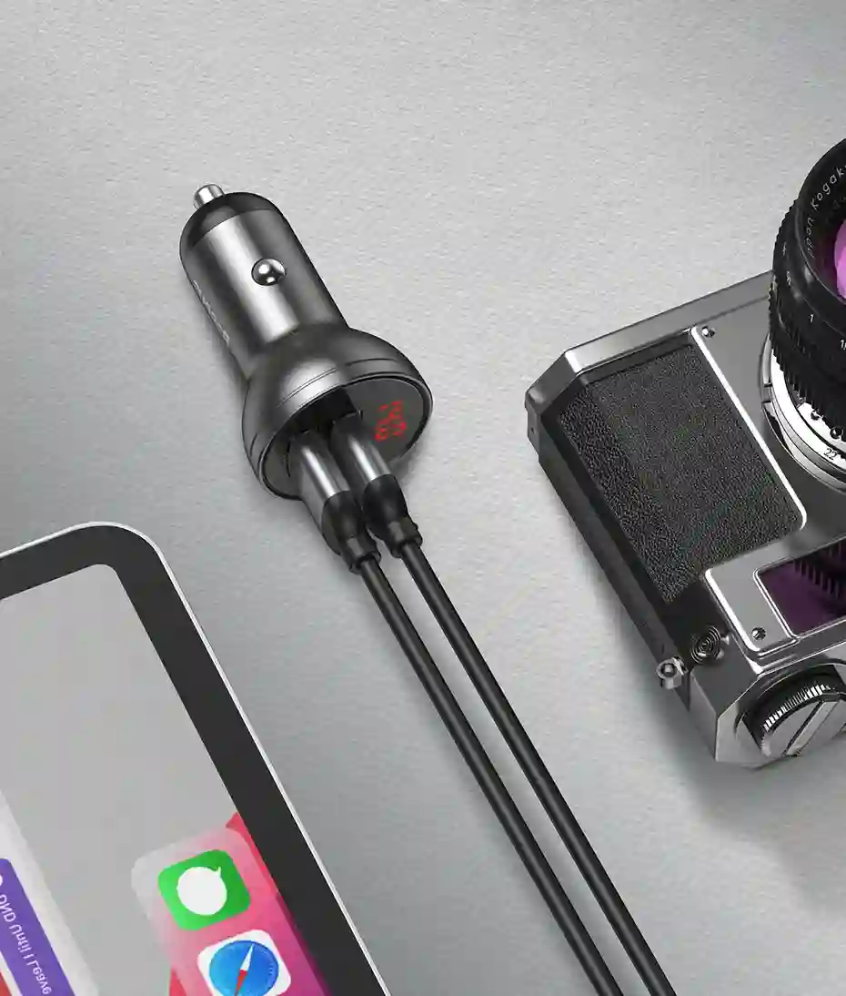 Baseus 24W USB Car Charger for Phone 4.8A Fast Mobile Phone Charger Adapter for Huawei Xiaomi with LED Display Car Phone Charger