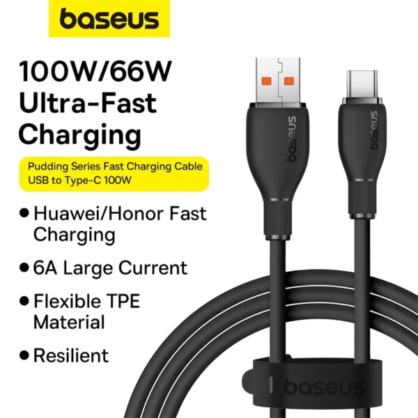 Baseus USB Type C Cable For Huawei Honor Xiaomi Samsung Super Charge 66W/100W Fast Charging USB C Charger Data Cable Wire Cord - Image 2