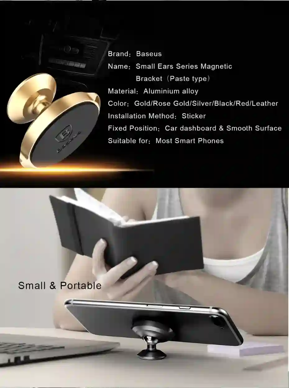 Baseus Magnetic Car Phone Holder for iPhone Xiaomi Huawei Full Rotation Metal Phone Holder Stand Sticker Universal Car Holder