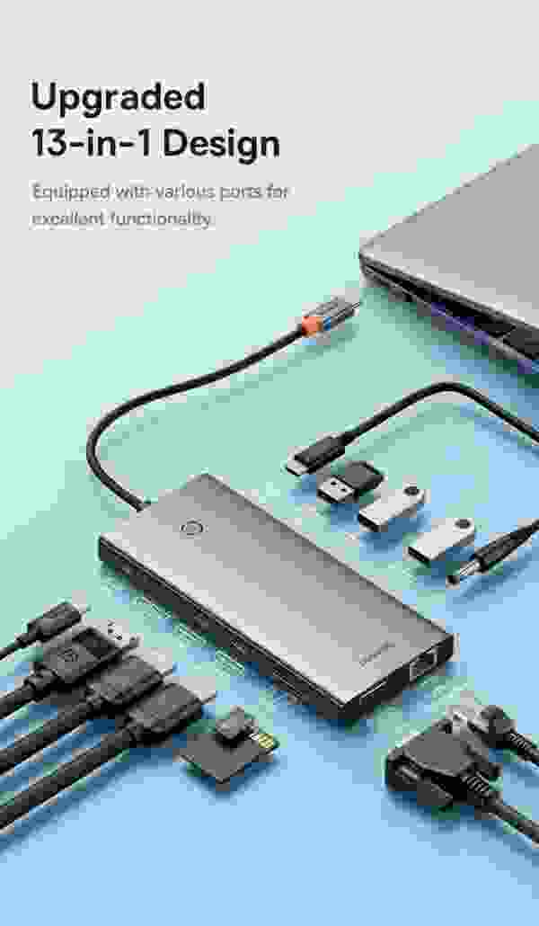 Baseus PortalJoy Series 13-Port HUB 13 in 1 DP 4K 60Hz 120Hz RJ45 VGA Converter PD 100W USB 3.0 2.0 For Macbook PC