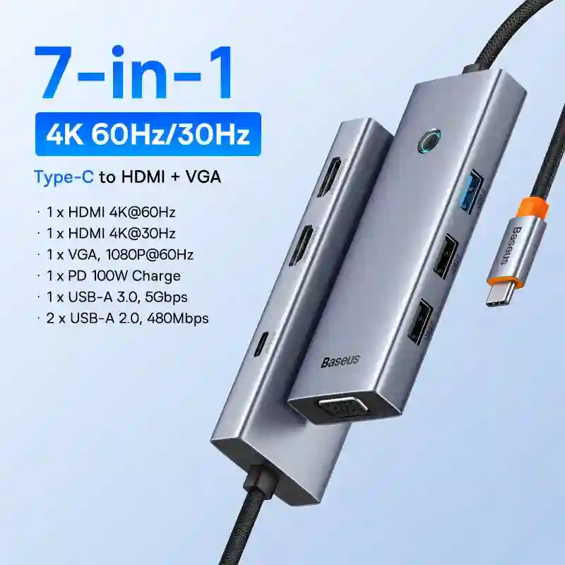 Baseus USB Type C to HDMI-Compatible HUB Adapter 13-In-1 DP 4K 60Hz 120Hz RJ45 VGA Converter PD 100W USB 3.0 2.0 For Macbook PC