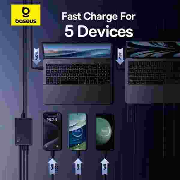 Baseus Digital GaN Intelligent Desktop Fast Charger 3C+U+DC 240W EU GaN Charger Laptop Charger For Lenovo HP Macbook - Image 5