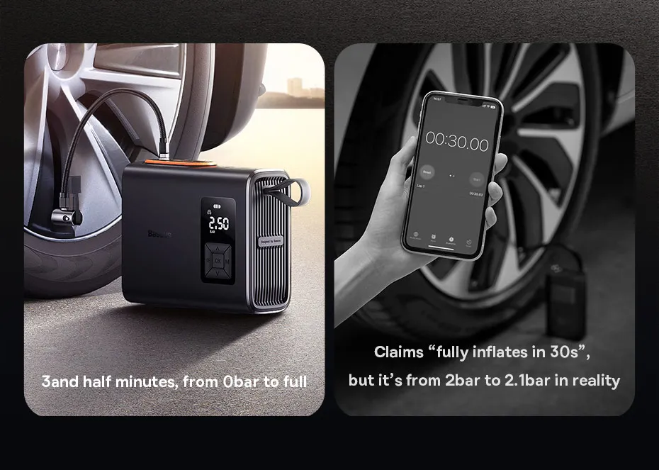 Baseus Tire Inflator Portable Air Compressor Pump Electric Wireless Dual Cylinder 250W for Car Bicycle Tyre Pressure Inflation