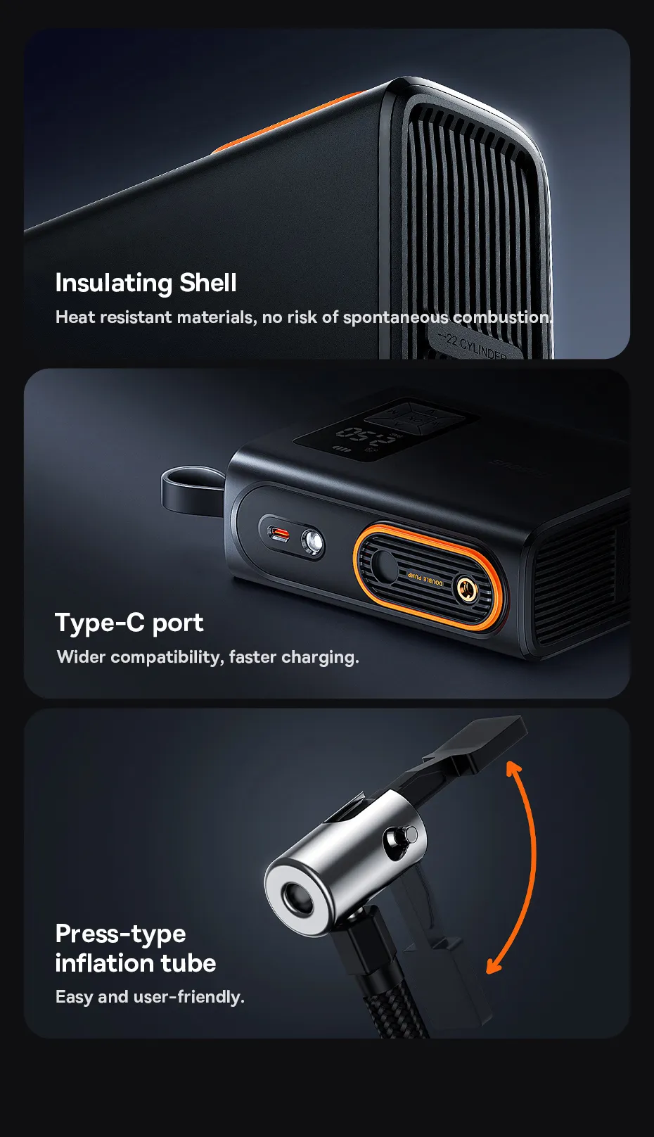 Baseus Tire Inflator Portable Air Compressor Pump Electric Wireless Dual Cylinder 250W for Car Bicycle Tyre Pressure Inflation