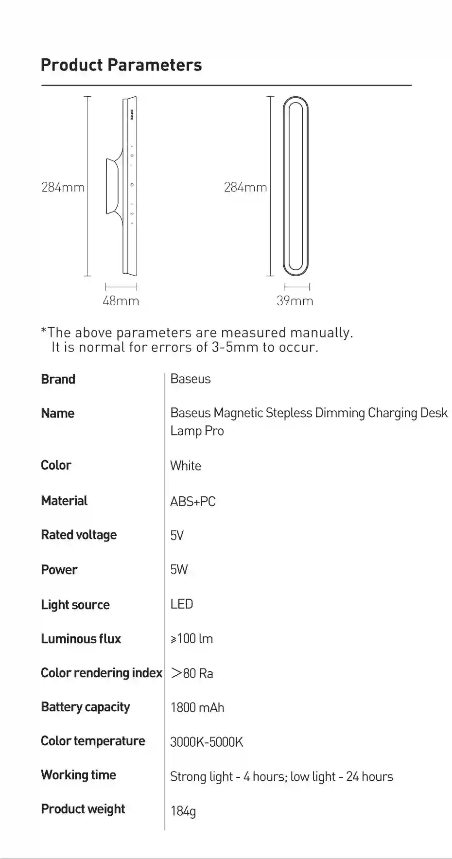Baseus Desk Lamp Hanging Magnetic LED Table Lamp Chargeable Stepless Dimming Cabinet Light Night Light For Closet Wardrobe Lamp