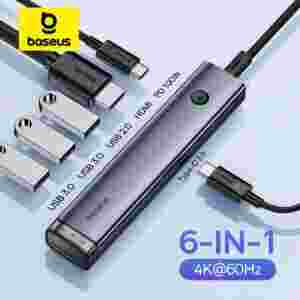 Baseus UltraJoy Series 6-Port HUB AIR 4K 60Hz USB Type C 3.0 to HDMI-Compatible RJ45 PD 100W