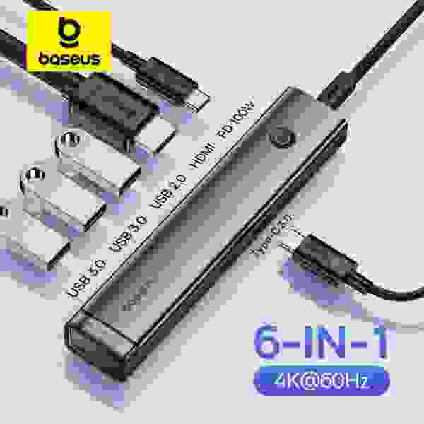 Baseus UltraJoy Series 6-Port HUB AIR 4K 60Hz USB Type C 3.0 to HDMI-Compatible RJ45 PD 100W