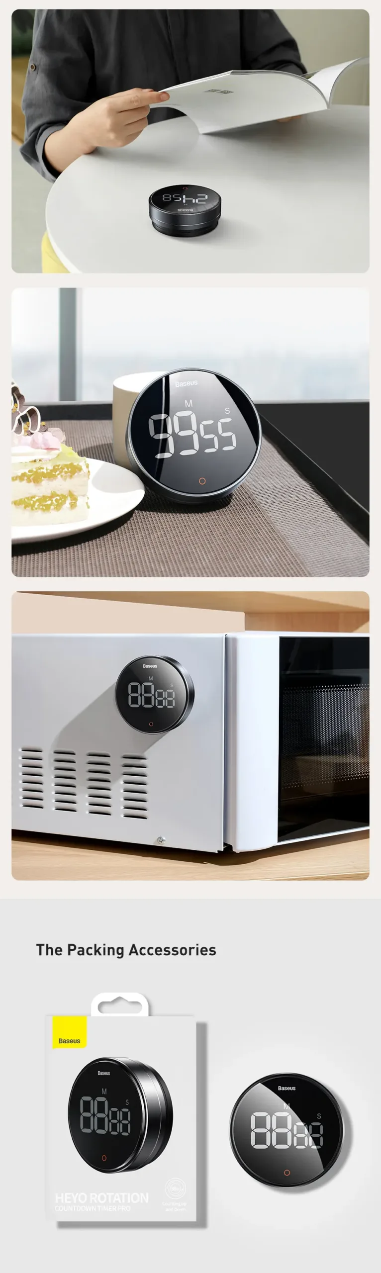 Baseus Magnetic Countdown Alarm Clock Kitchen Timer Manual Digital Timer Stand Desk Clock Cooking Timer Shower Study Stopwatch