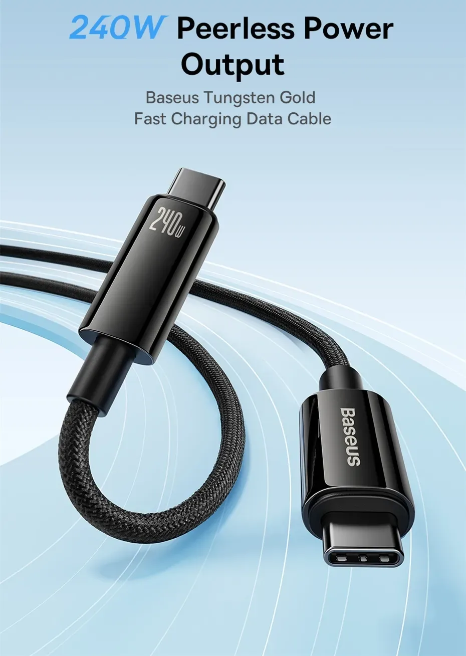 Baseus 240W USB Type C Cable for iPhone 15 PD3.1 Supercharge for Realme Samsung S23 5A Fast Charger Type C Cable for Macbook PC