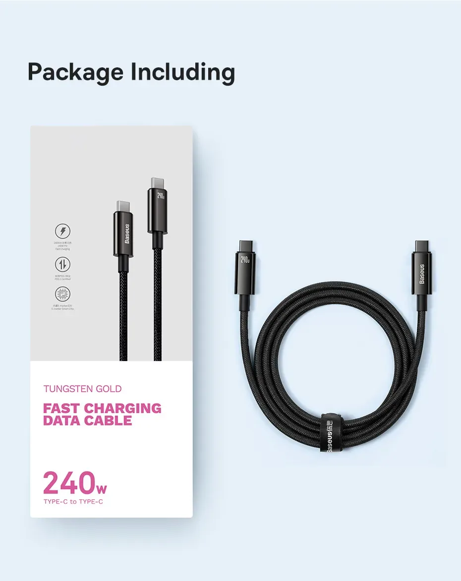 Baseus 240W USB Type C Cable for iPhone 15 PD3.1 Supercharge for Realme Samsung S23 5A Fast Charger Type C Cable for Macbook PC