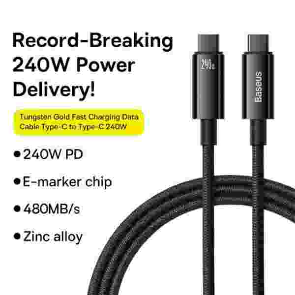 Baseus Tungsten Gold Type-C Fast Charging Cable 240W USB Type C - Image 5
