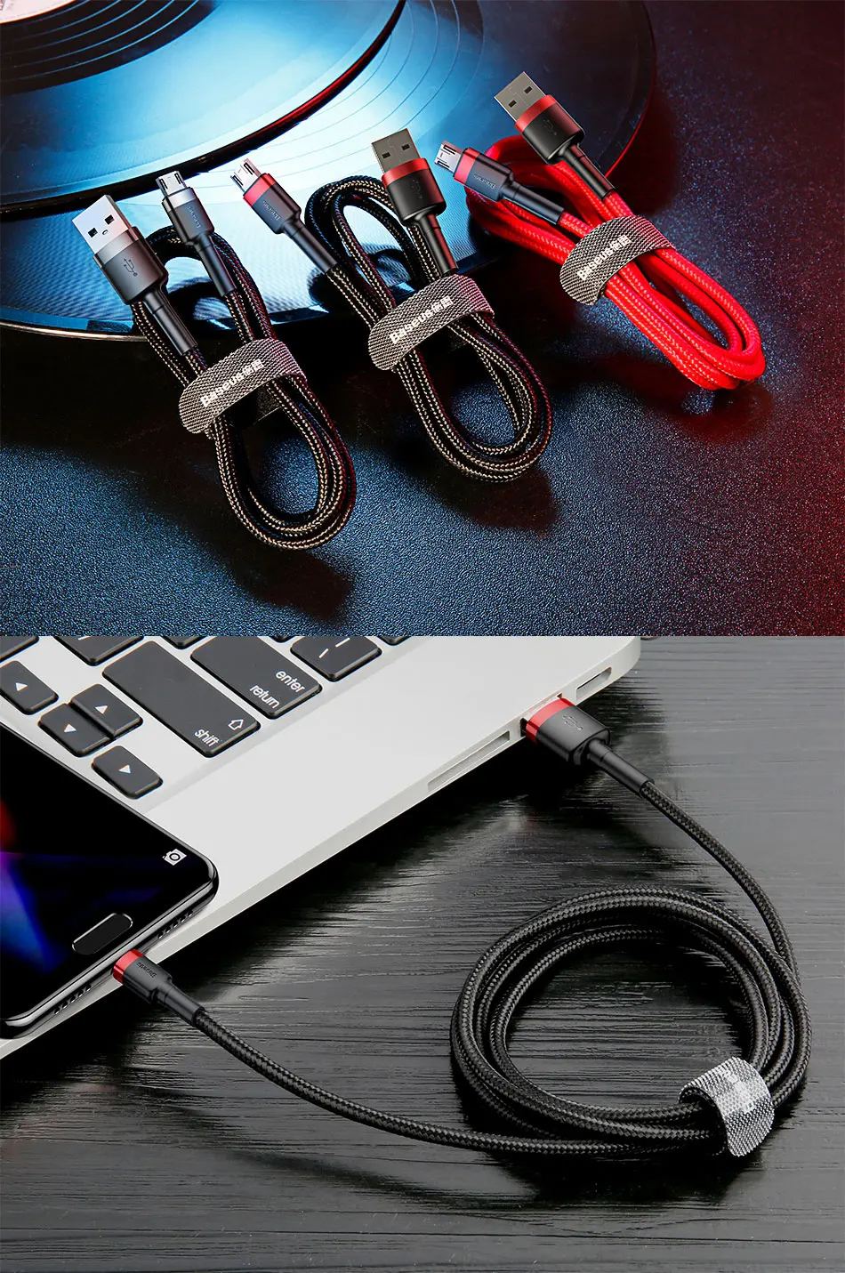 Baseus 1m 2m Reversible Micro USB Cable for Xiaomi Redmi Note 5 Pro 4 Samsung S7