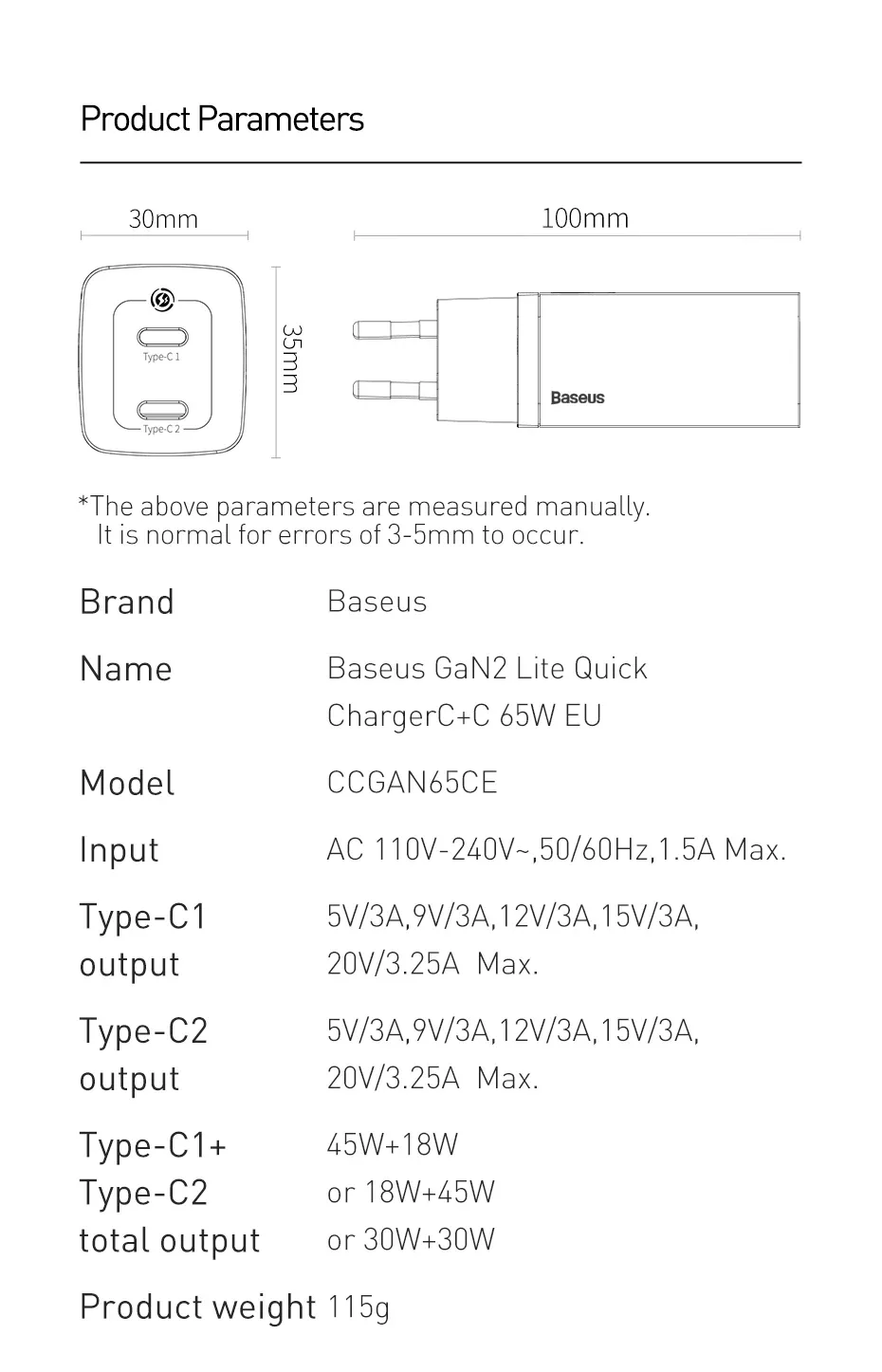 Baseus 65W GaN Charger Quick Charge 4.0 3.0 Type C PD Charger USB Charger for iPhone 15 14 13 12 Pro Max Fast Charger For Laptop