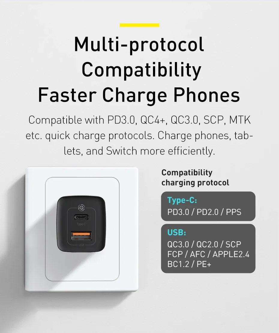 Baseus 65W GaN Charger Quick Charge 4.0 3.0 Type C PD Charger USB Charger for iPhone 15 14 13 12 Pro Max Fast Charger For Laptop