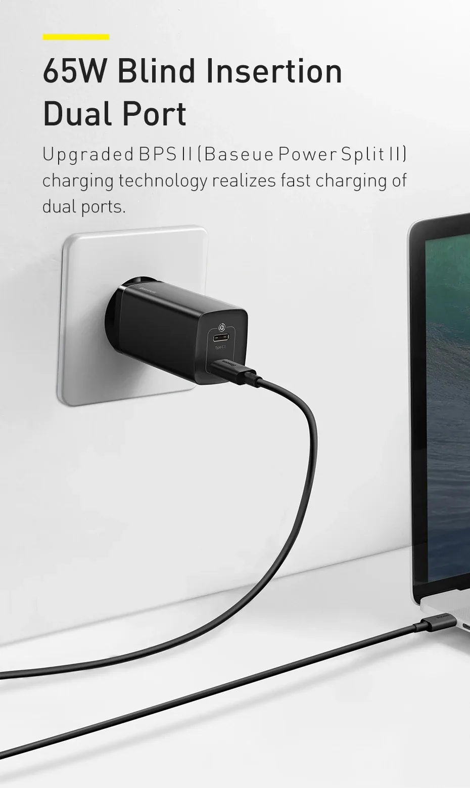 Baseus 65W GaN Charger Quick Charge 4.0 3.0 Type C PD Charger USB Charger for iPhone 15 14 13 12 Pro Max Fast Charger For Laptop
