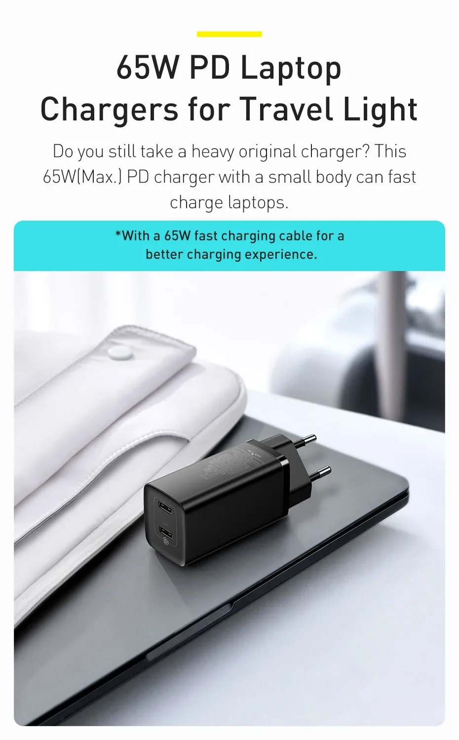 Baseus 65W GaN Charger Quick Charge 4.0 3.0 Type C PD Charger USB Charger for iPhone 15 14 13 12 Pro Max Fast Charger For Laptop