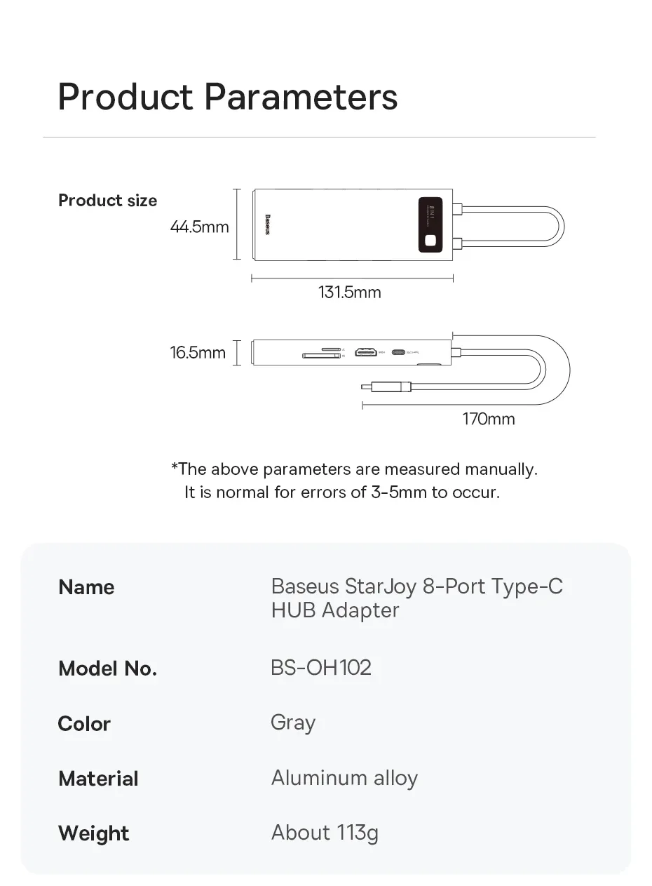 Baseus USB C 3.1 HUB 4K 60Hz Type C to HDMI-Compatible 8-in-1 Hub For RJ45 PD 100W SD TF Card Adapter For Macbook iPad Laptop PC