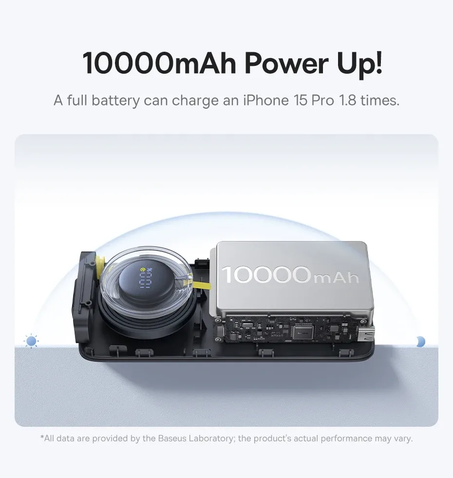 Baseus 30W Power Bank 10000mah with Built-in Retractable Type-C Cable Fast Charging for iPhone 15 Pro Max Xiaomi Samsung