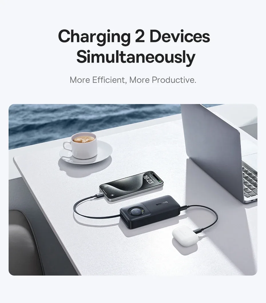 Baseus 30W Power Bank 10000mah with Built-in Retractable Type-C Cable Fast Charging for iPhone 15 Pro Max Xiaomi Samsung