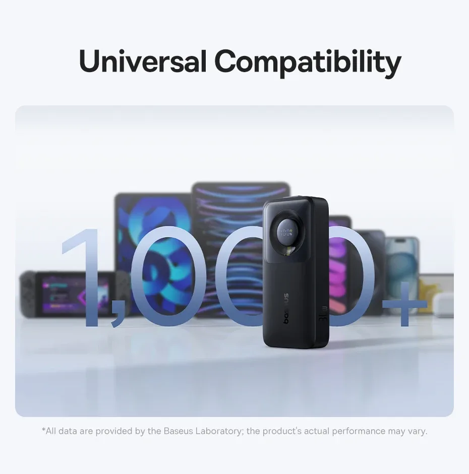 Baseus 30W Power Bank 10000mah with Built-in Retractable Type-C Cable Fast Charging for iPhone 15 Pro Max Xiaomi Samsung