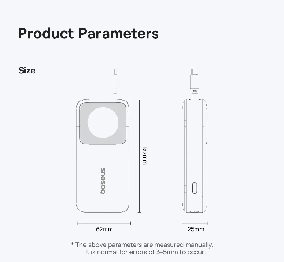 Baseus 30W Power Bank 10000mah with Built-in Retractable Type-C Cable Fast Charging for iPhone 15 Pro Max Xiaomi Samsung