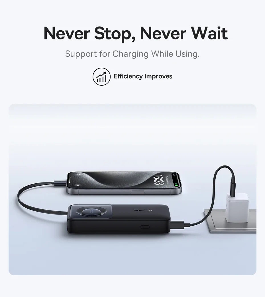 Baseus 30W Power Bank 10000mah with Built-in Retractable Type-C Cable Fast Charging for iPhone 15 Pro Max Xiaomi Samsung