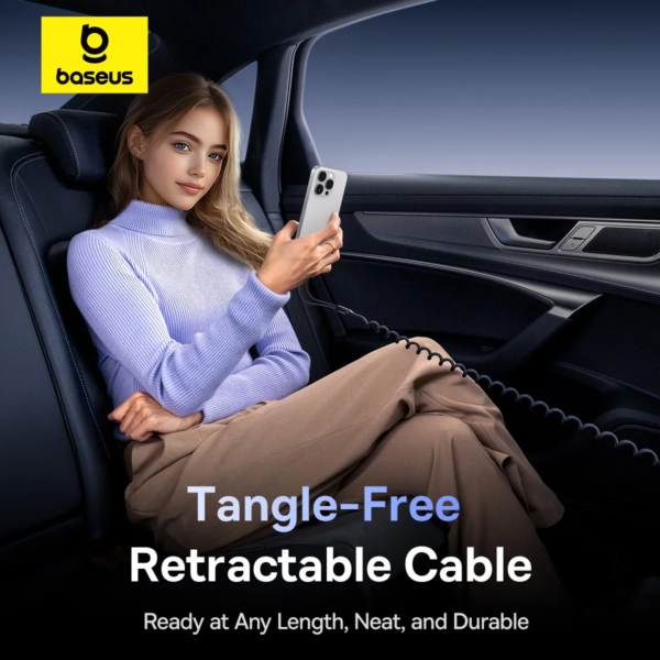 Baseus 60W 4-Port Car Charger with Retractable Spring Cable PD QC Fast Charging for iPhone Samsung Xiaomi - Image 5