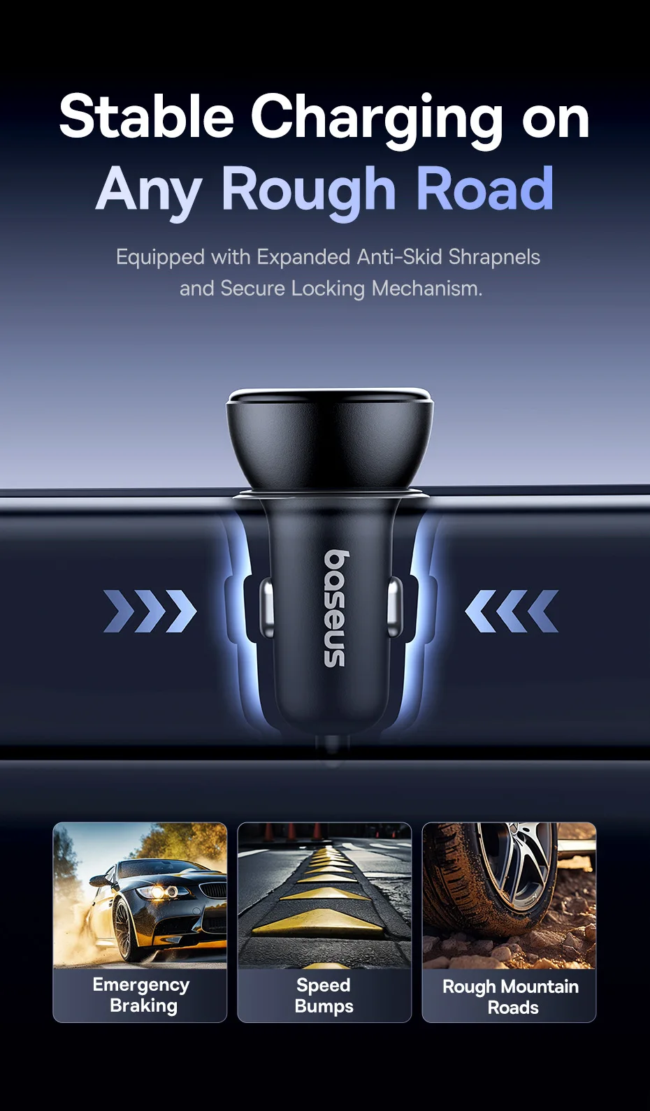 Baseus 60W Car Charger Retractable Spring Cable PD QC SCP FCP AFC Fast Charging For iPhone Samsung Xiaomi Car Phone Charger