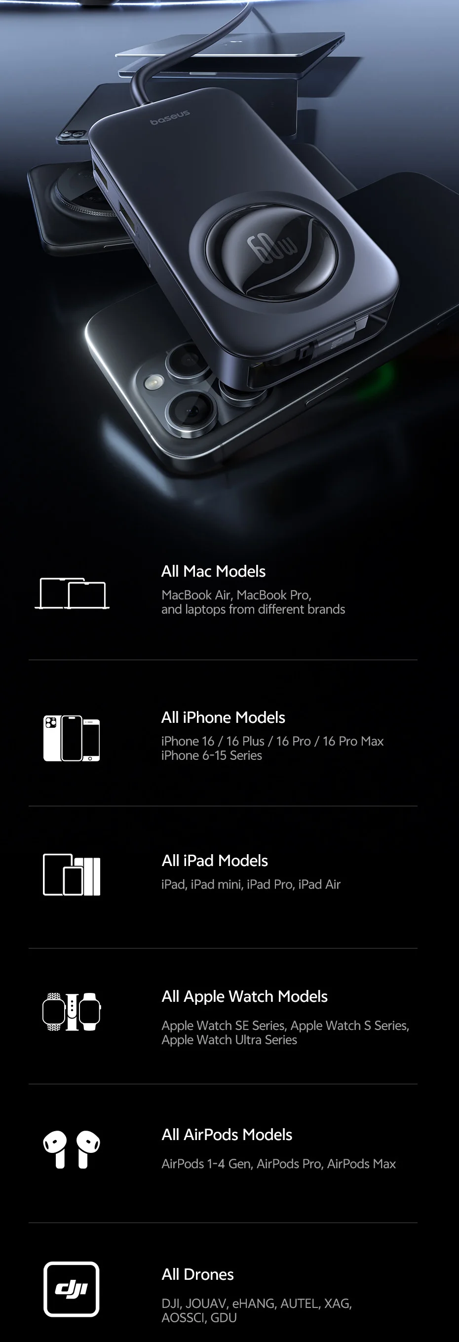 Baseus Car Charger 60W Retractable Fast Charging Rear Seat 6 Ports Extension Cigarette Lighter For Laptop iPhone Samsung Xiaomi