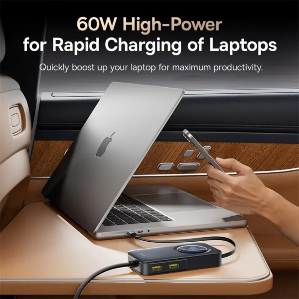 Baseus PrimeTrip VW1 Car Charger 105W 6-Port with 60W Retractable Cable for Laptop iPhone Samsung - Image 3