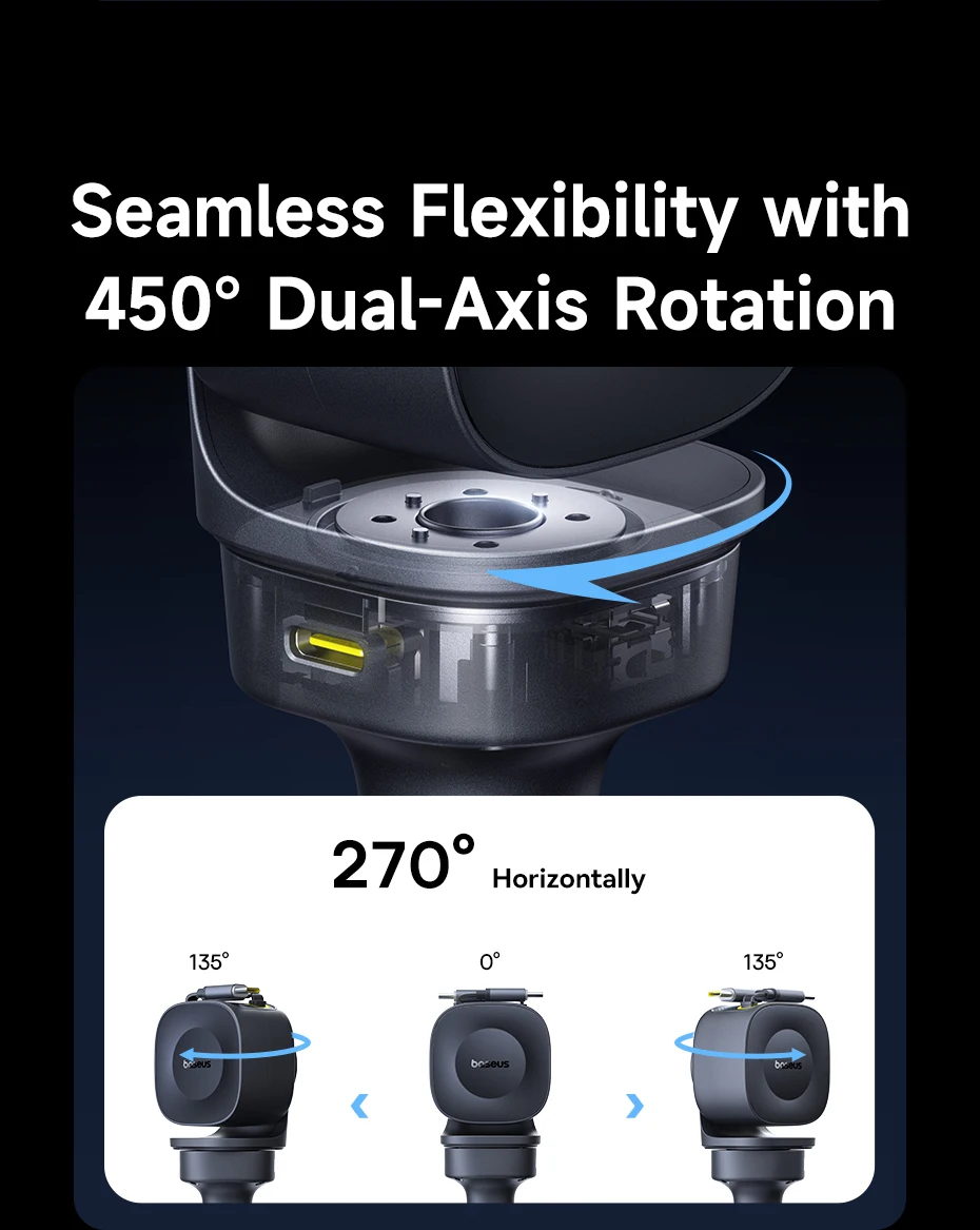 Baseus 60W 100W 30W Car Charger 4 ports Built in Dual Retractable Cable Fast Charging USB Type-C Car Phone Charger