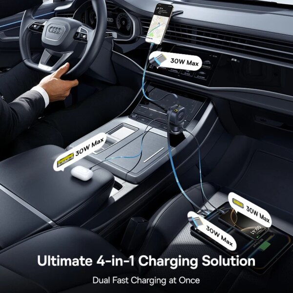Baseus PrimeTrip VR2 Max 120W Car Charger with Dual Retractable Cables 4-Port Fast Charging - Image 3