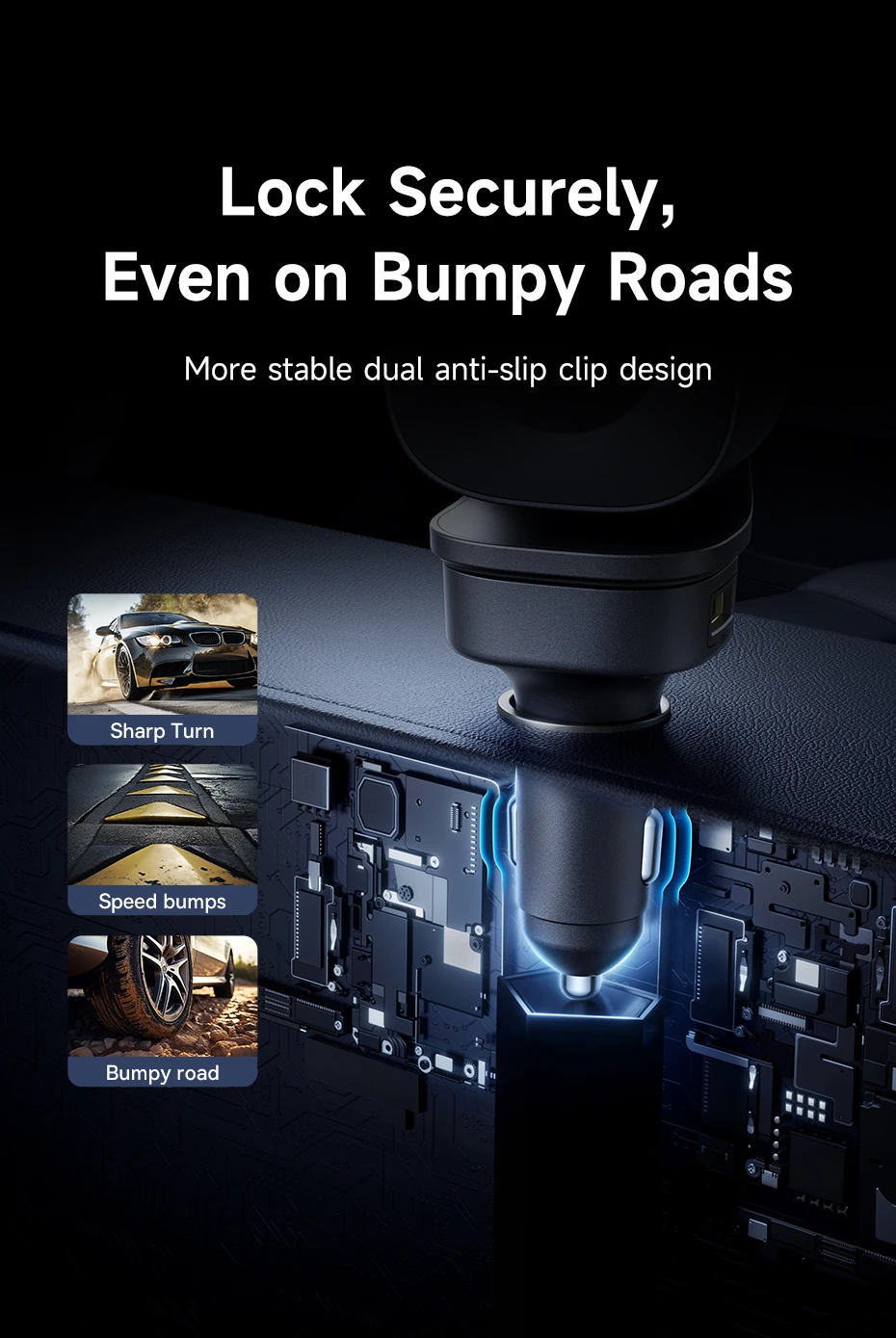 Baseus 60W 100W 30W Car Charger 4 ports Built in Dual Retractable Cable Fast Charging USB Type-C Car Phone Charger