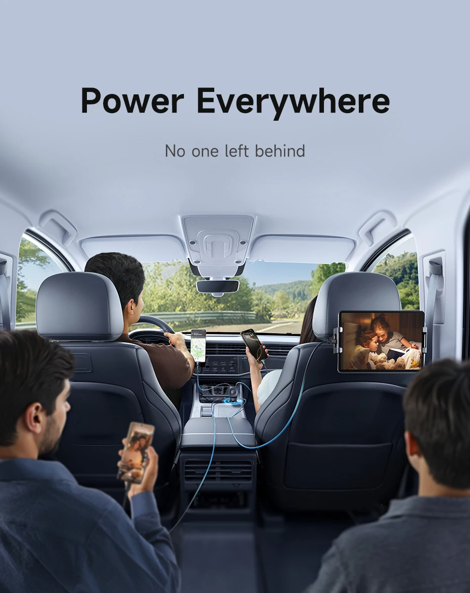 Baseus 60W 100W 30W Car Charger 4 ports Built in Dual Retractable Cable Fast Charging USB Type-C Car Phone Charger