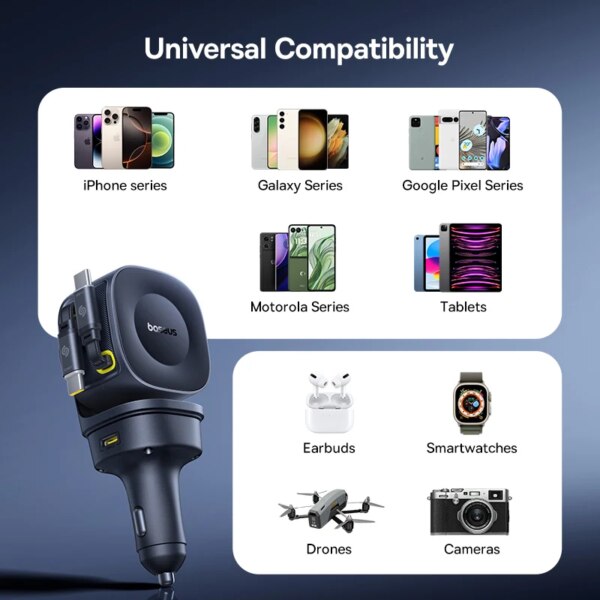 Baseus PrimeTrip VR2 Max 120W Car Charger with Dual Retractable Cables 4-Port Fast Charging - Image 6