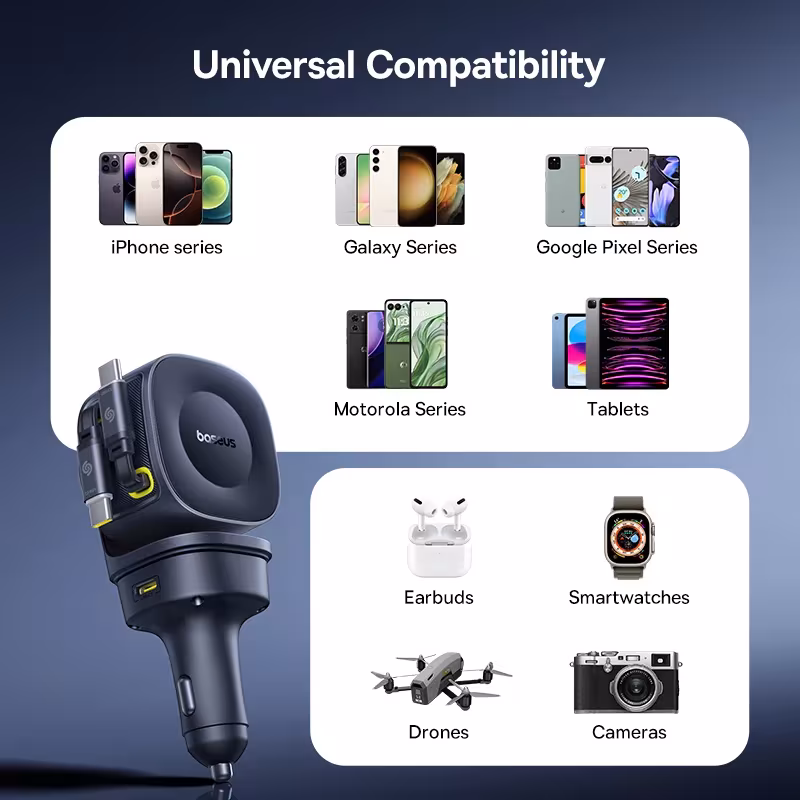 Baseus PrimeTrip VR2 Max 120W Car Charger with Dual Retractable Cables 4-Port Fast Charging Baseus PrimeTrip VR2 Max 120W Car Charger with Dual Retractable Cables 4-Port Fast Charging - Image 6
