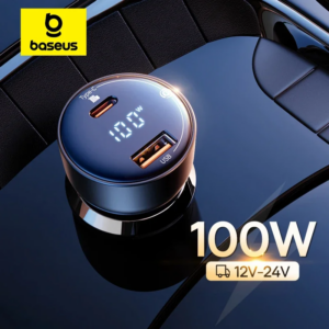 Baseus 100W PD Car Charger Dual Port Fast Charging with Voltage Display for Laptop iPhone Samsung Xiaomi