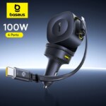 Baseus PrimeTrip VR2 Max 100W Car Charger PD QC 4-Port 450° Rotation with Dual Retractable Cables