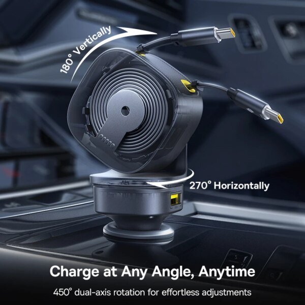 Baseus PrimeTrip VR2 Max 100W Car Charger PD QC 4-Port 450° Rotation with Dual Retractable Cables - Image 5