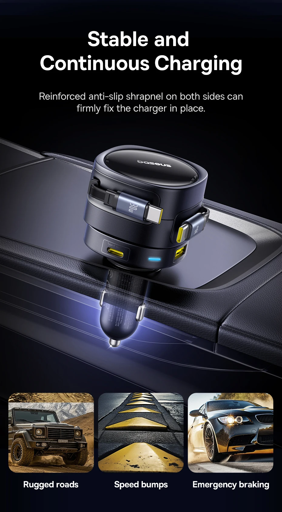 Baseus 90W USB Type-C Car Charger Dual Retractable Cable PD QC SCP AFC PPS Fast Charging For Tablet iPhone Samsung Huawei Xiaomi