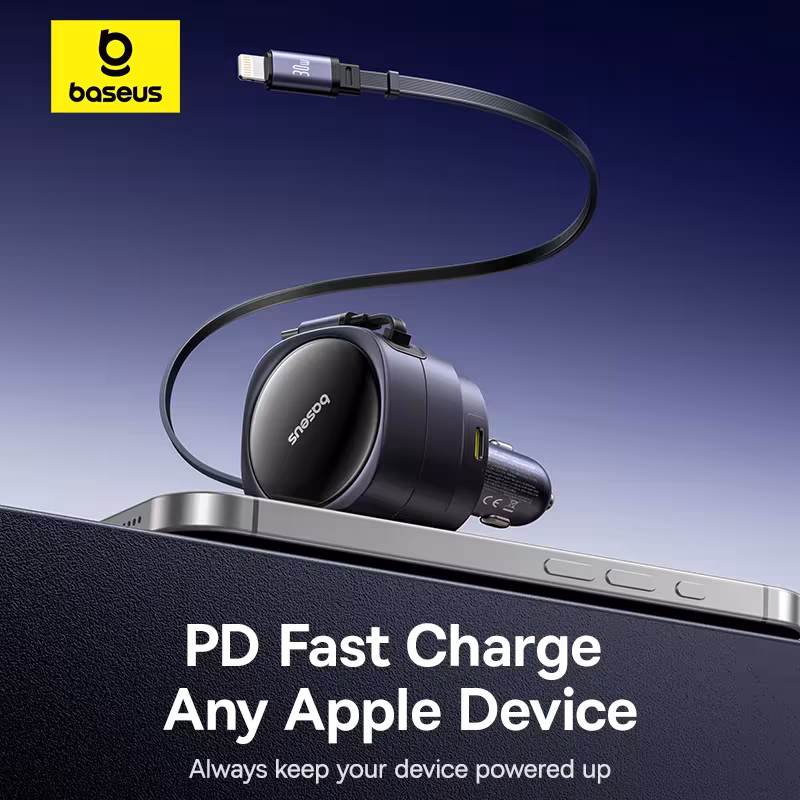 Baseus 90W USB-C Car Charger Dual Retractable Cable PD QC Fast Charging For iPhone Samsung Huawei Xiaomi Baseus 90W USB-C Car Charger Dual Retractable Cable PD QC Fast Charging For iPhone Samsung Huawei Xiaomi - Image 4